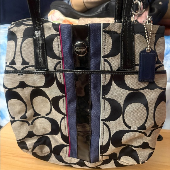Coach Handbags - Coach Black and Cream Signature Tote Bag